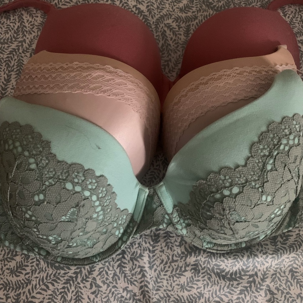 Gently worn VS bras in pink, nude and turquoise